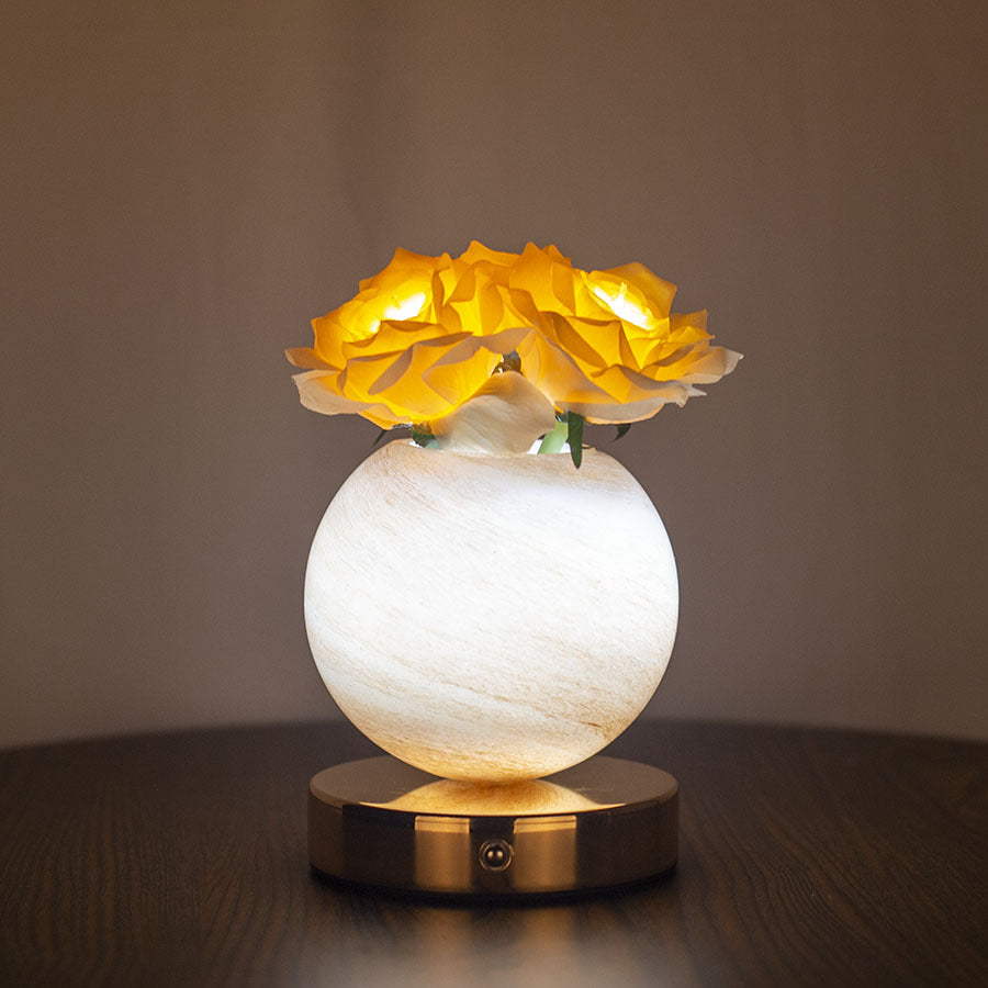 Champagne Dreamy Rose Planet Lamp | Night Light - Elegant 21cm USB-Charged 3-Colour Touch Dimming Decor Gift