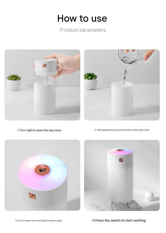 Grey 300ml USB Air Humidifier – Mini Quiet Cool Mist with LED Night Light for Bedroom, Office & Car