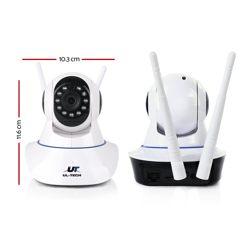 Two UL-tech white WiFi cameras with pan and tilt