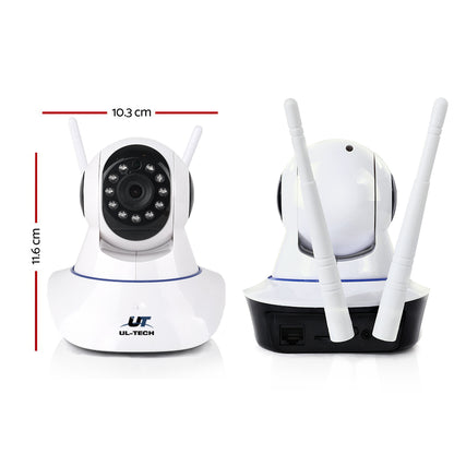 Two UL-tech white WiFi cameras with pan and tilt