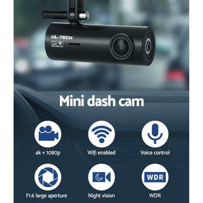 UL-tech 4K Hidden Dash Cam – Front & Rear WiFi with Night Vision & 64GB Card