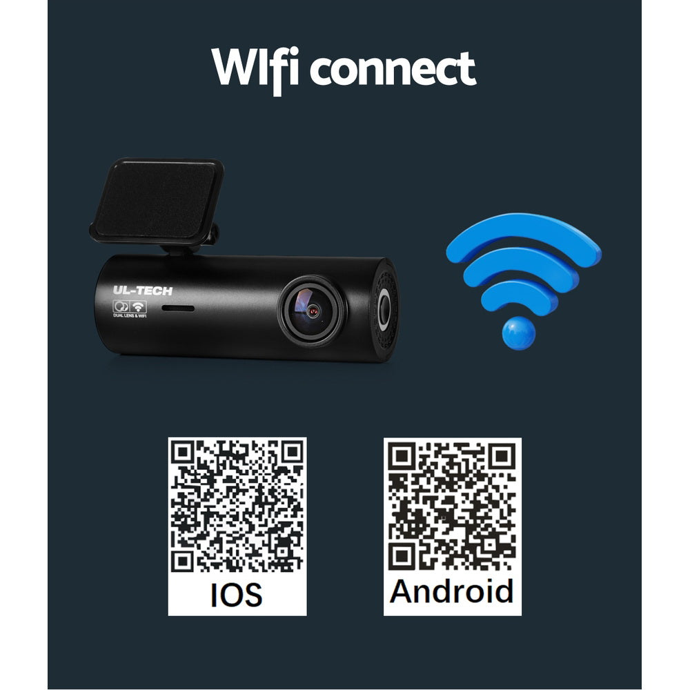 UL-tech 4K Hidden Dash Cam – Front & Rear WiFi with Night Vision & 64GB Card