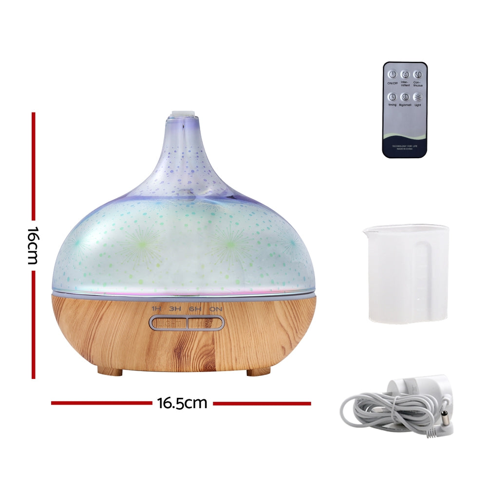 3D LED Ultrasonic Aroma Diffuser – 400ml, Remote, 4-in-1 Mist