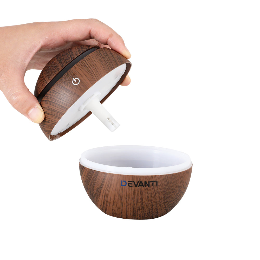 Devanti 4-in-1 Ultrasonic Aroma Diffuser – 130ml Woodgrain with LED Light