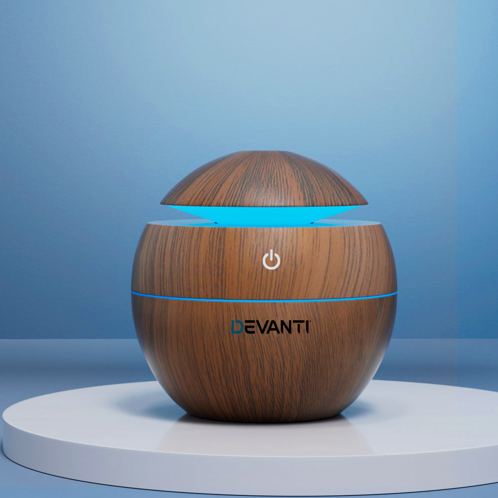 Devanti 4-in-1 Ultrasonic Aroma Diffuser – 130ml Woodgrain with LED Light