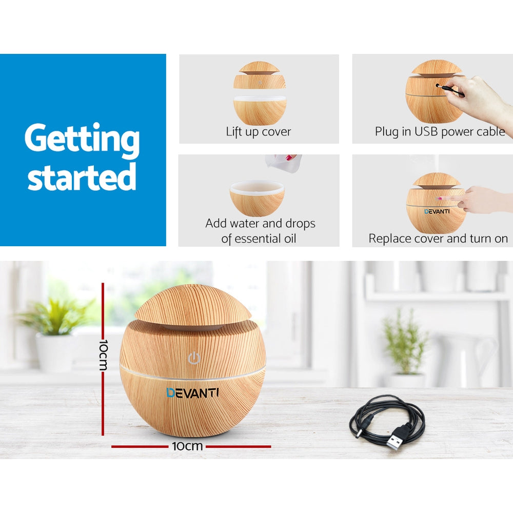 Essential Oil Diffuser 130ml | Aromatherapy Diffuser | Wood Grain | Ultrasonic Humidifier