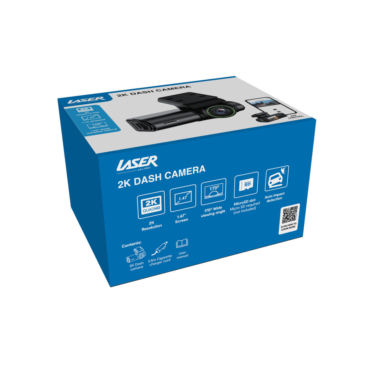 Laser 2K Dash Cam – WiFi App Control with 170° Wide Angle & Night Recording