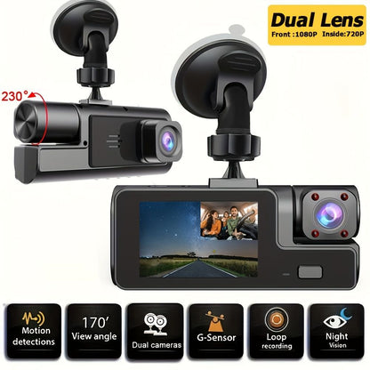 Dual Lens Dash Cam, 1080P Front and 720P Interior Camera, Black
