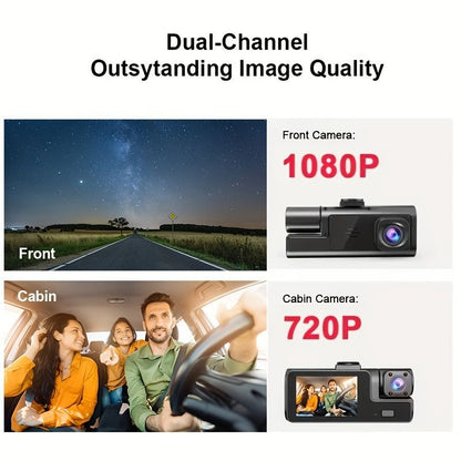 Dual Lens Dash Cam, 1080P Front and 720P Interior Camera, Black