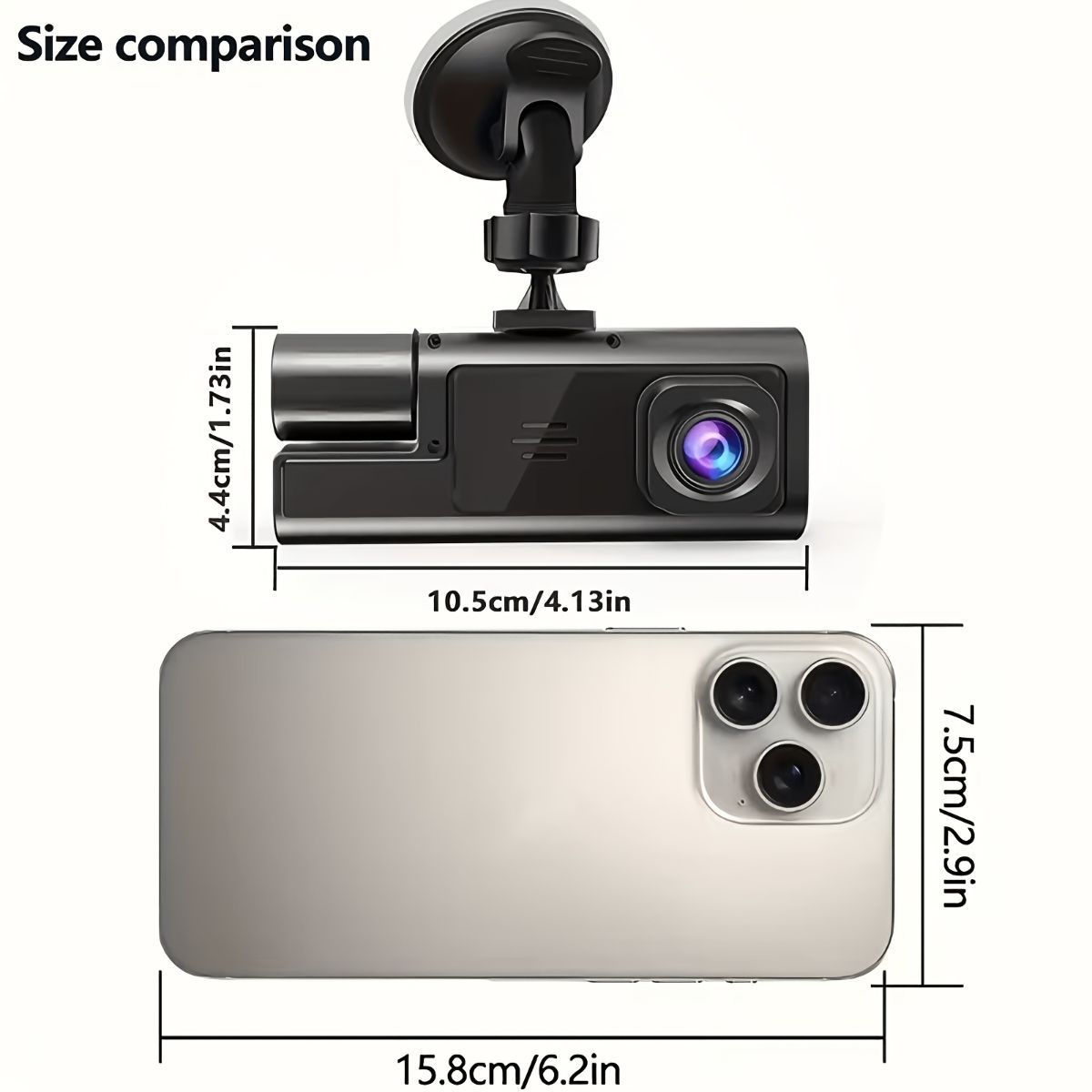 Dual Lens Dash Cam, 1080P Front and 720P Interior Camera, Black