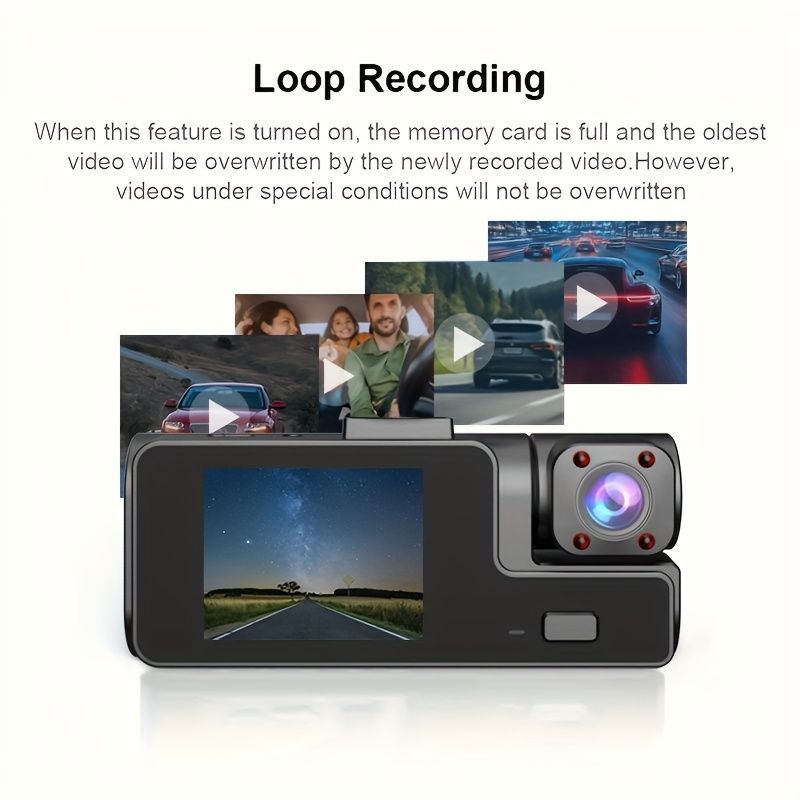 Dual Lens Dash Cam, 1080P Front and 720P Interior Camera, Black