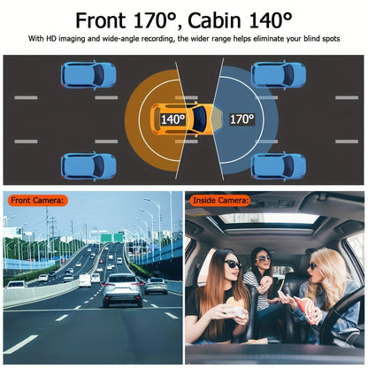 Dual Lens Dash Cam, 1080P Front and 720P Interior Camera, Black