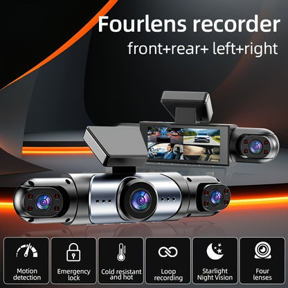 4 Camera Dash Cam 1080P Full HD with 64GB Memory Card, Black