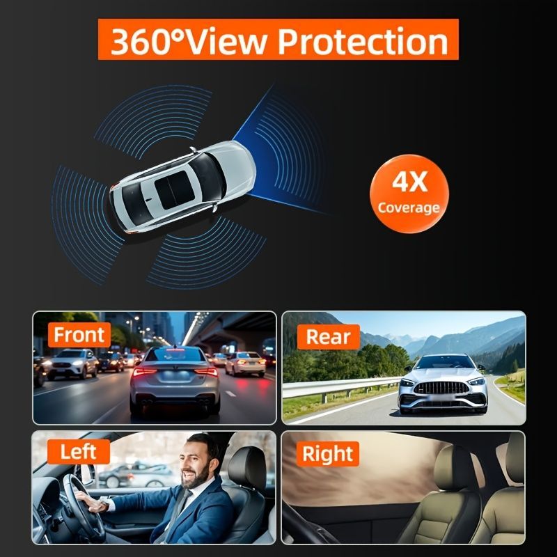4 Camera Dash Cam 1080P Full HD with 64GB Memory Card, Black