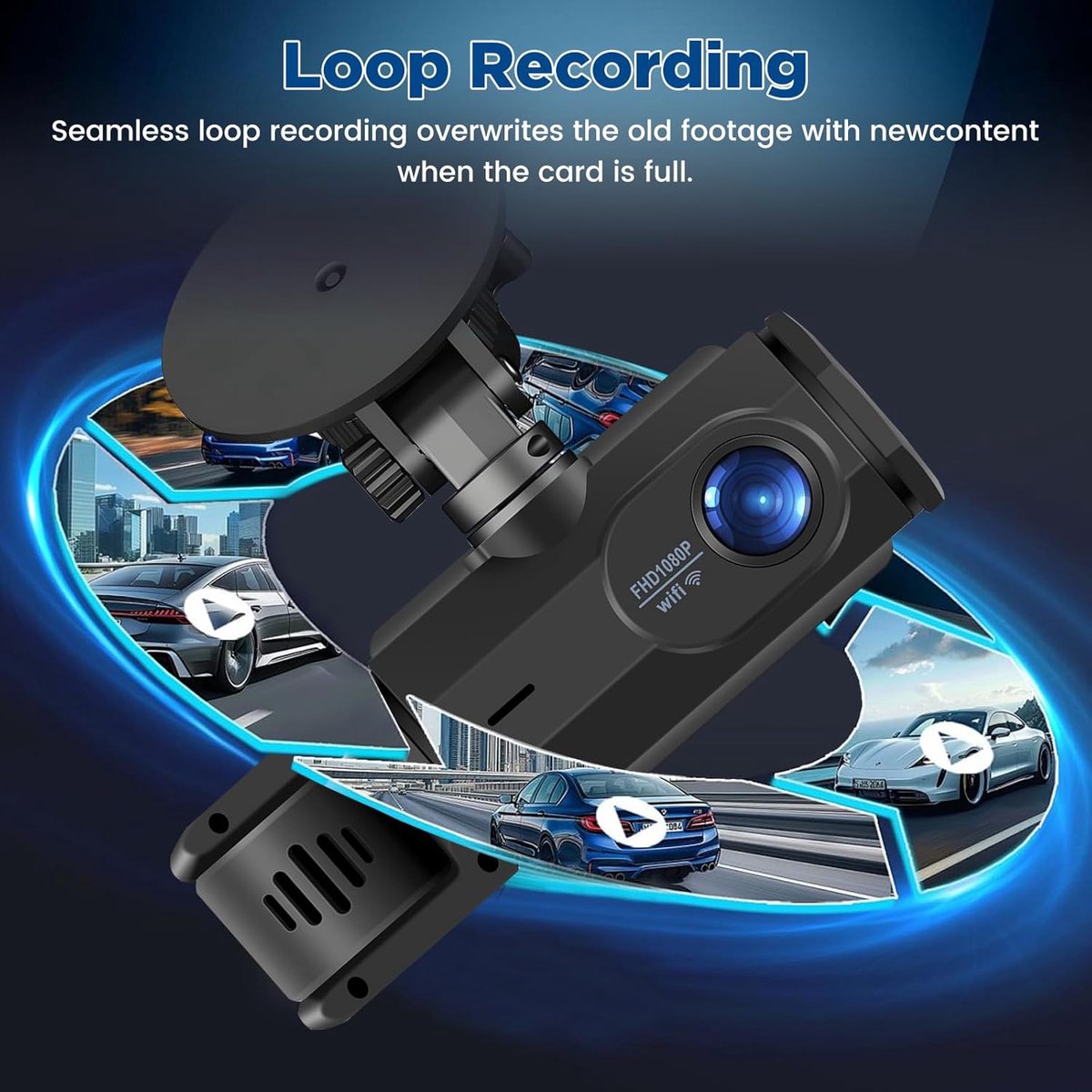 WiFi 3 Channel Dash Cam 1080P with 64GB Card