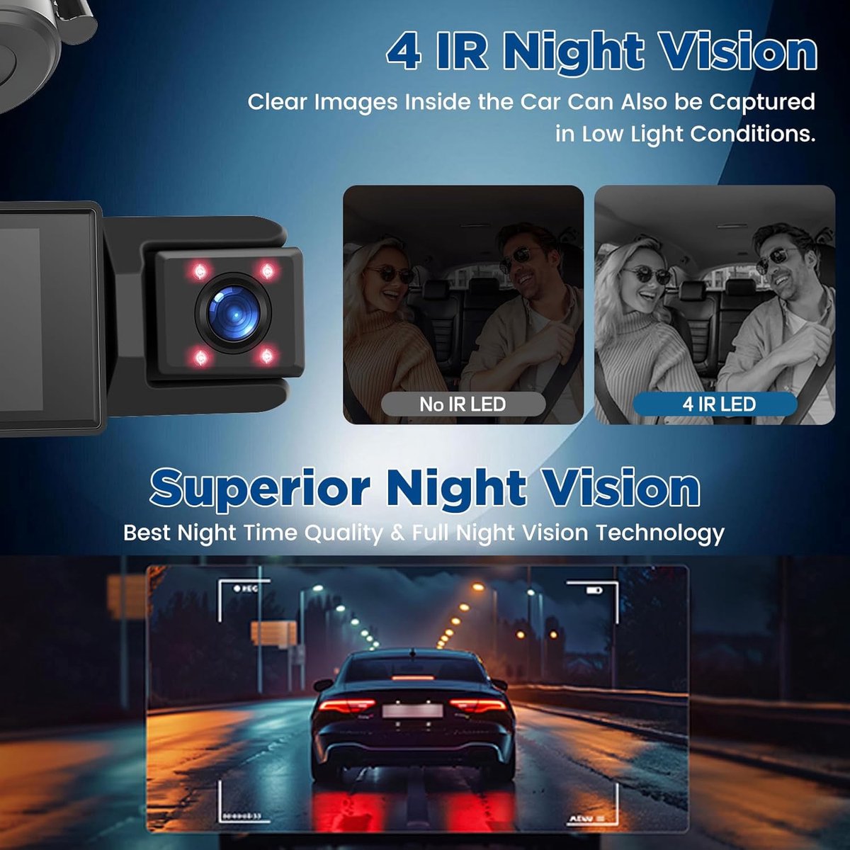 WiFi 3 Channel Dash Cam 1080P with 64GB Card