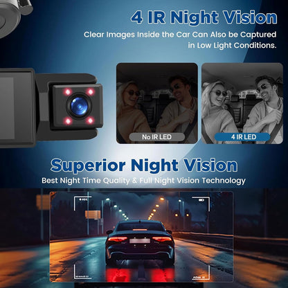 WiFi 3 Channel Dash Cam 1080P with 64GB Card