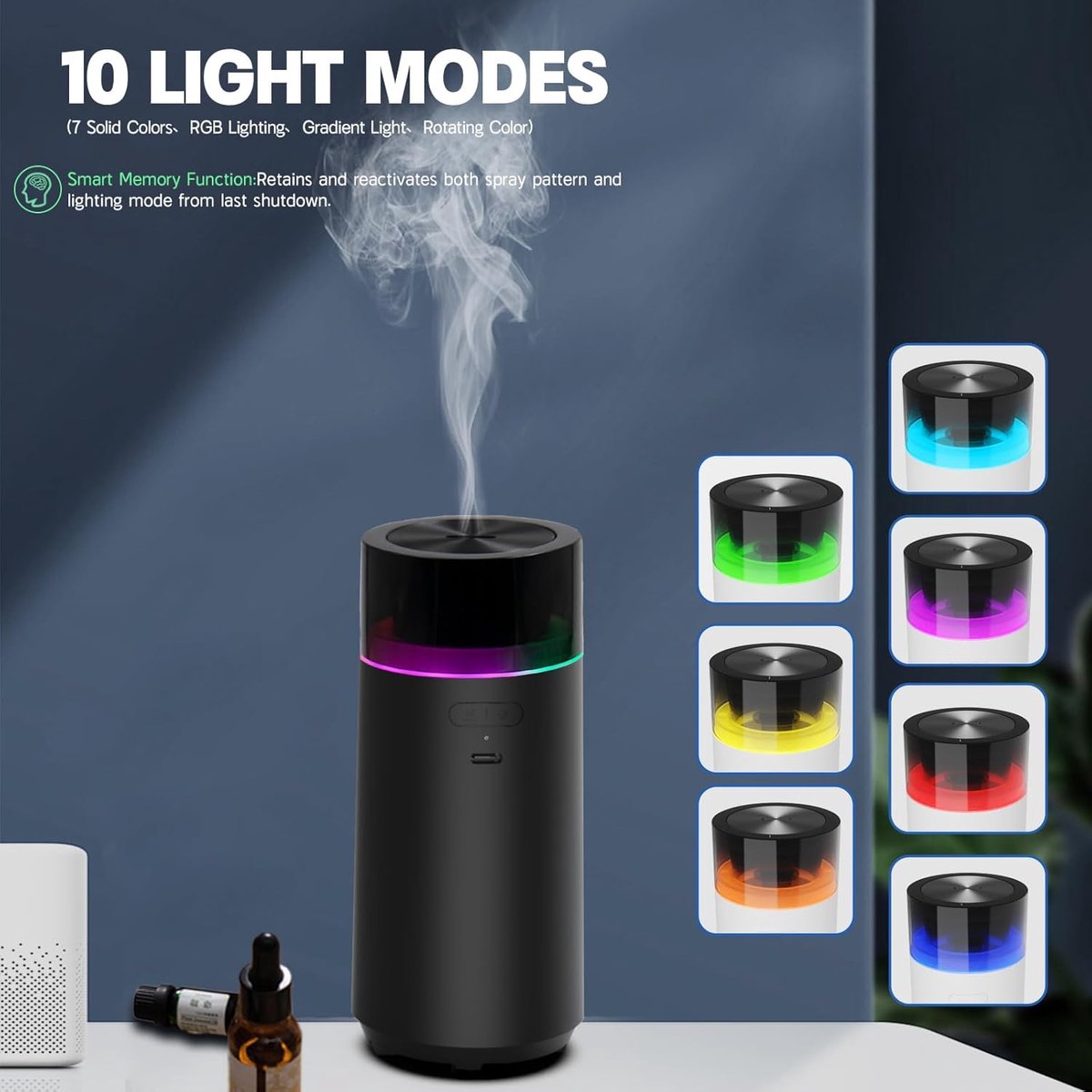 Car Aroma Diffuser, Battery Powered with Memory Function, Black