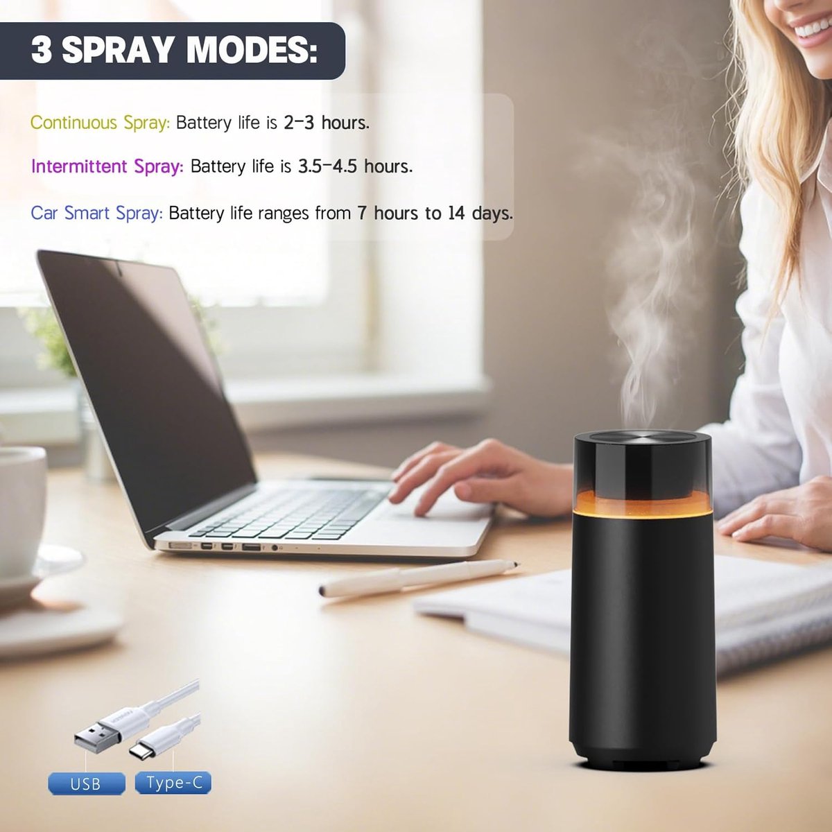 Car Aroma Diffuser, Battery Powered with Memory Function, Black