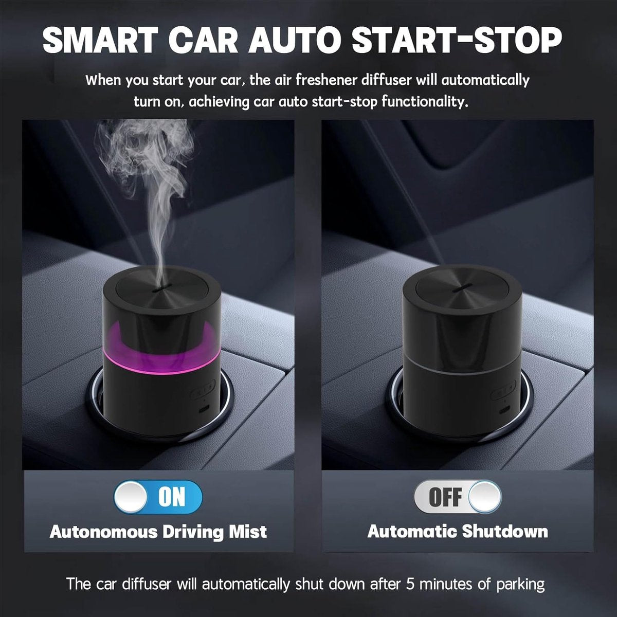 Car Aroma Diffuser, Battery Powered with Memory Function, Black