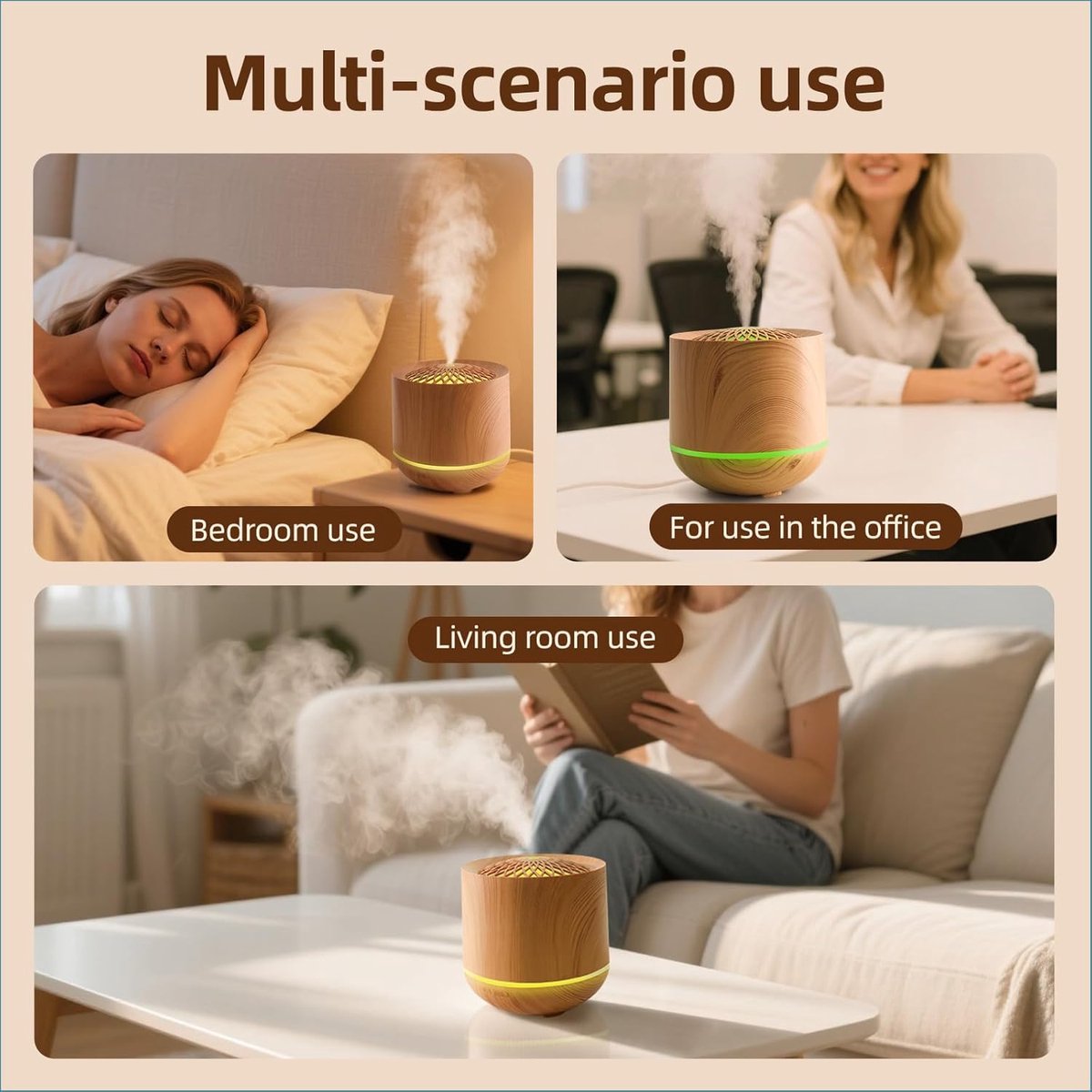 Aromatherapy Humidifier 300ml, 7 Colour LED, Light Wood