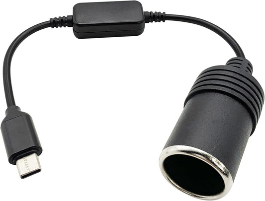 USB-C to 12V Car Cigarette Lighter Socket Adapter Cable for Dash Cam