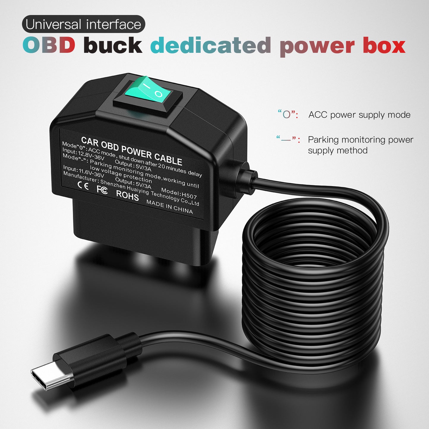 OBD Dash Cam Monitoring Cable, 12V and 24V Hardwire Power Lead