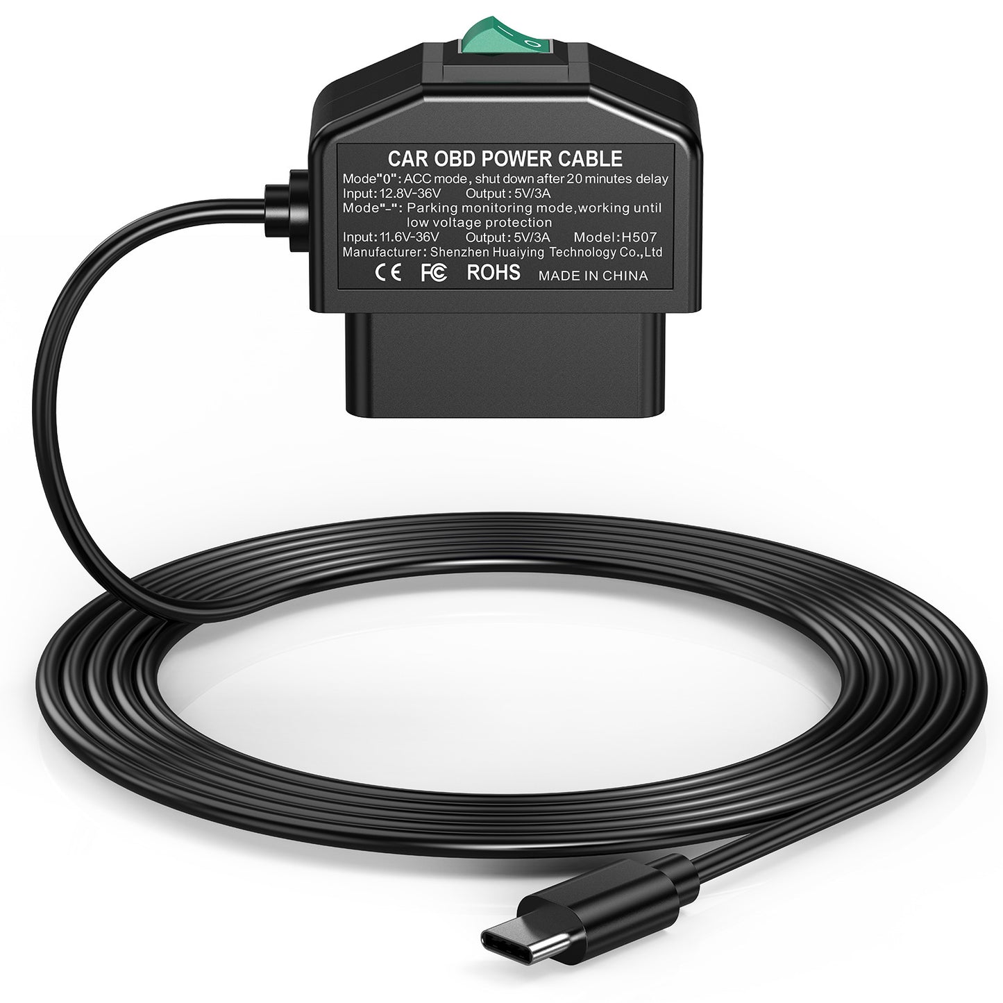 OBD Dash Cam Monitoring Cable, 12V and 24V Hardwire Power Lead