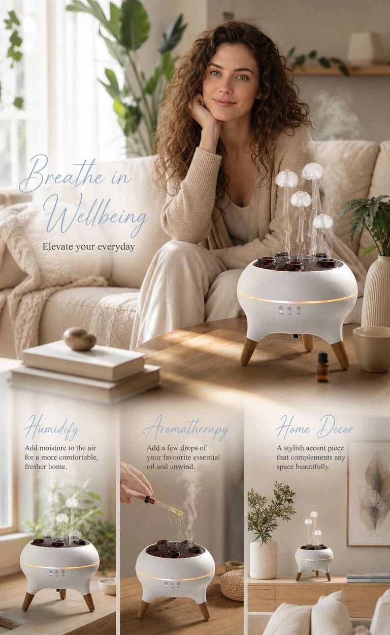 Jellyfish Aroma Diffuser with Music Sensing Colour Glow