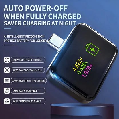 140W GaN charger digital wattage display