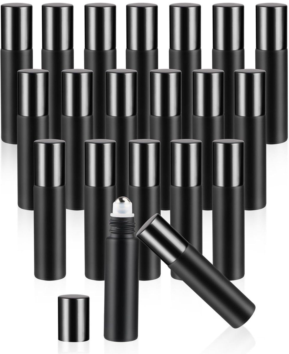 Matte Black Glass Roller Bottles 10ml, 10 Pack