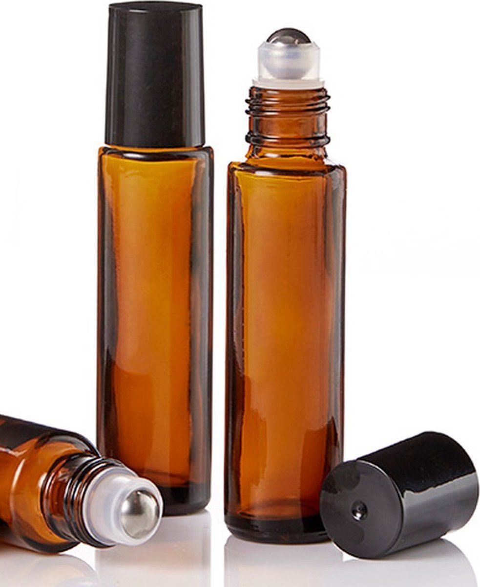 Amber Glass Roll On Bottles 10ml, 10 Pack, Steel Roller Ball