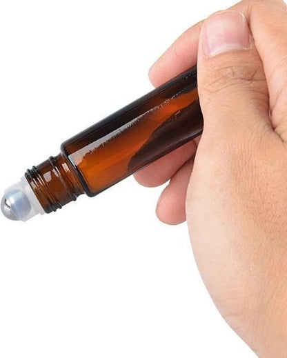 Amber Glass Roll On Bottles 10ml, 10 Pack, Steel Roller Ball