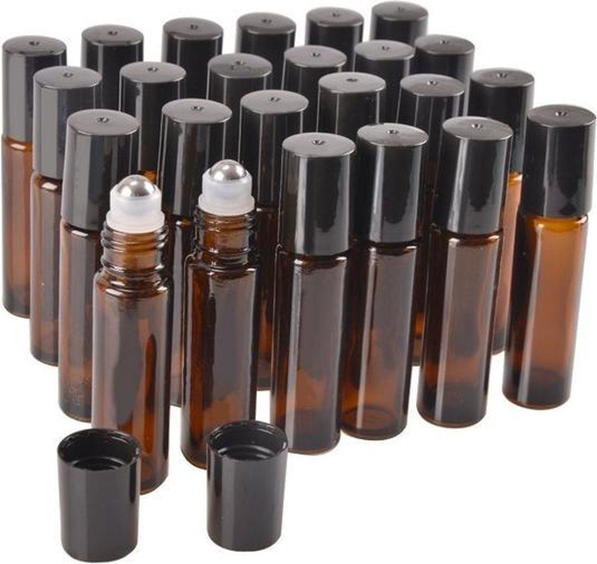Amber Glass Roll On Bottles 10ml, 10 Pack, Steel Roller Ball