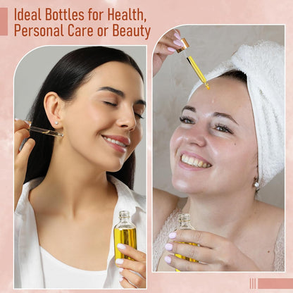 Clear Dropper Bottles 30ml, 4 Pack with Gold Caps, Funnel and Labels