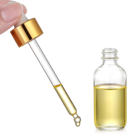 Clear Dropper Bottles 30ml, 4 Pack with Gold Caps, Funnel and Labels
