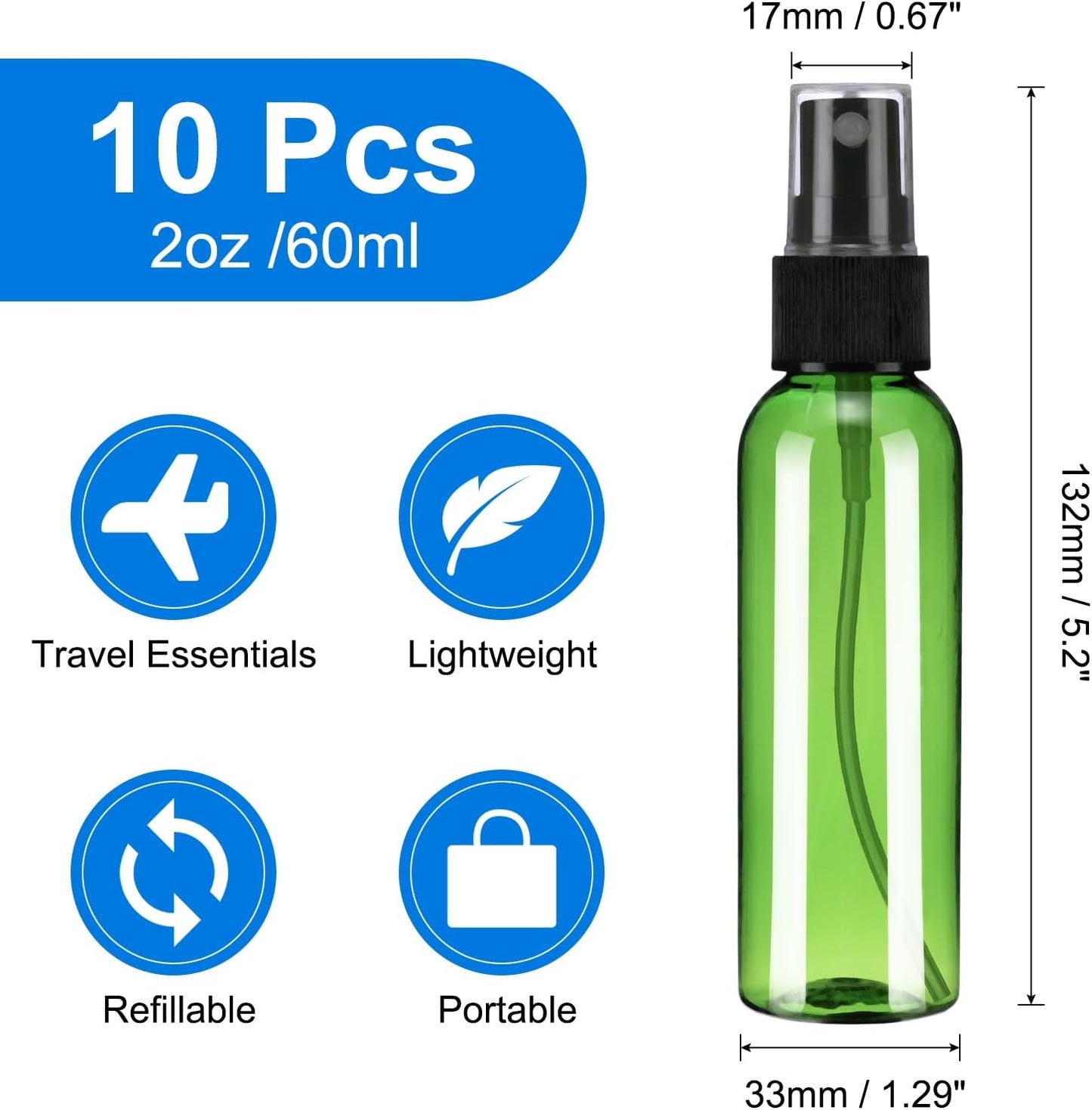 Clear Spray Bottles 60ml, 10 Pack, Fine Mist