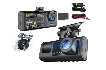 3 Channel Dash Cam 1080P Full HD, Front, Rear and Inside, 32GB Card