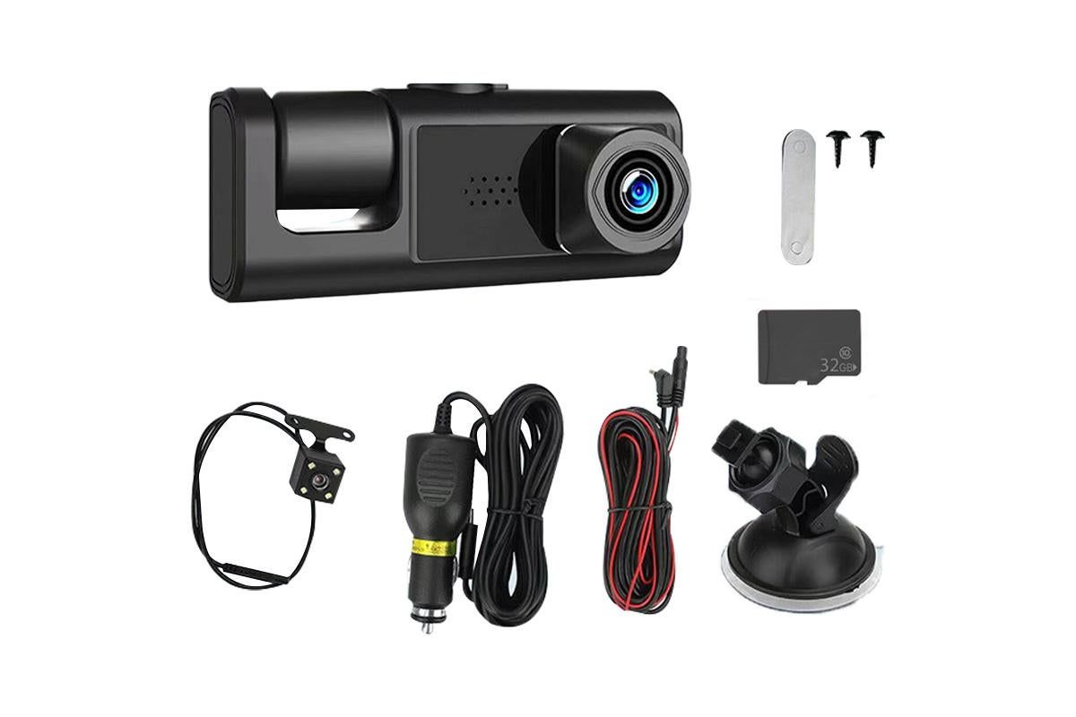 3 Channel Dash Cam 1080P Full HD, Front, Rear and Inside, 32GB Card