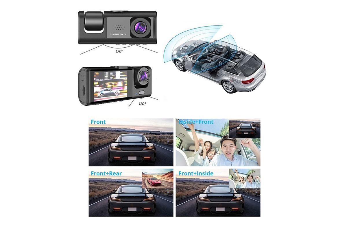 3 Channel Dash Cam 1080P Full HD, Front, Rear and Inside, 32GB Card
