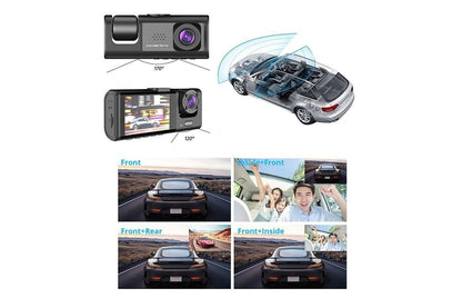 3 Channel Dash Cam 1080P Full HD, Front, Rear and Inside, 32GB Card