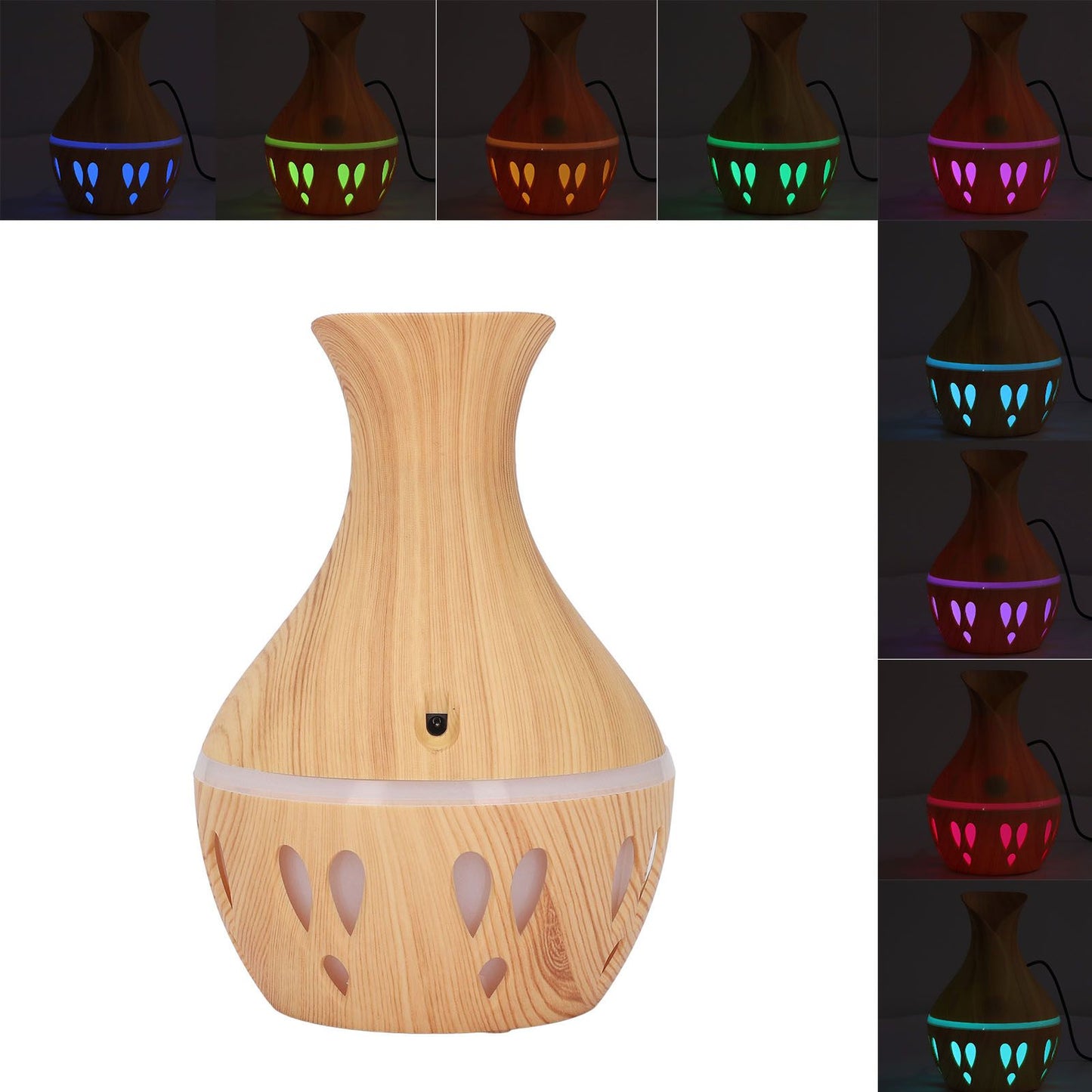 Wood Grain Aroma Diffuser 300ml, 7 Colour LED, Low Noise