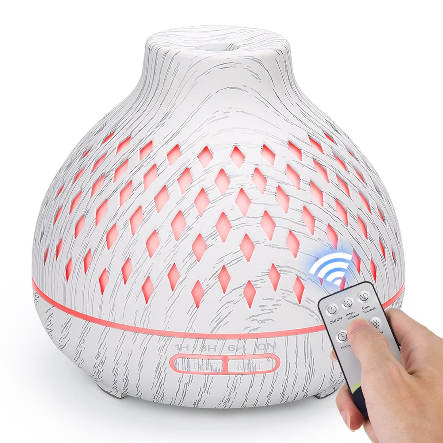 Wood Grain Aroma Diffuser 400ml with Timer and 7 Colour Light, White