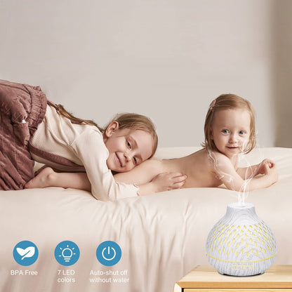 Wood Grain Aroma Diffuser 400ml with Timer and 7 Colour Light, White