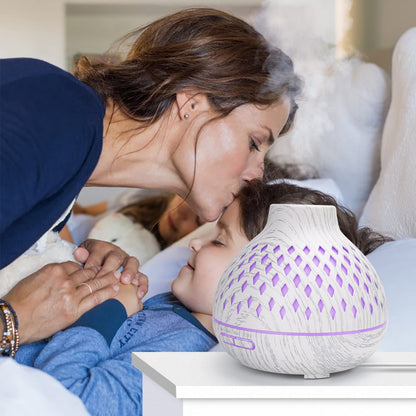 Wood Grain Aroma Diffuser 400ml with Timer and 7 Colour Light, White