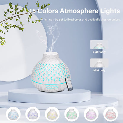 Wood Grain Aroma Diffuser 400ml with Timer and 7 Colour Light, White