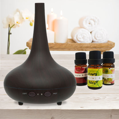 Aroma Diffuser 200ml with LED Light, Dark Wood Grain, 3 Oils Included