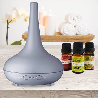 Aroma Diffuser 200ml with LED Light, Matte Grey, 3 Oils Included