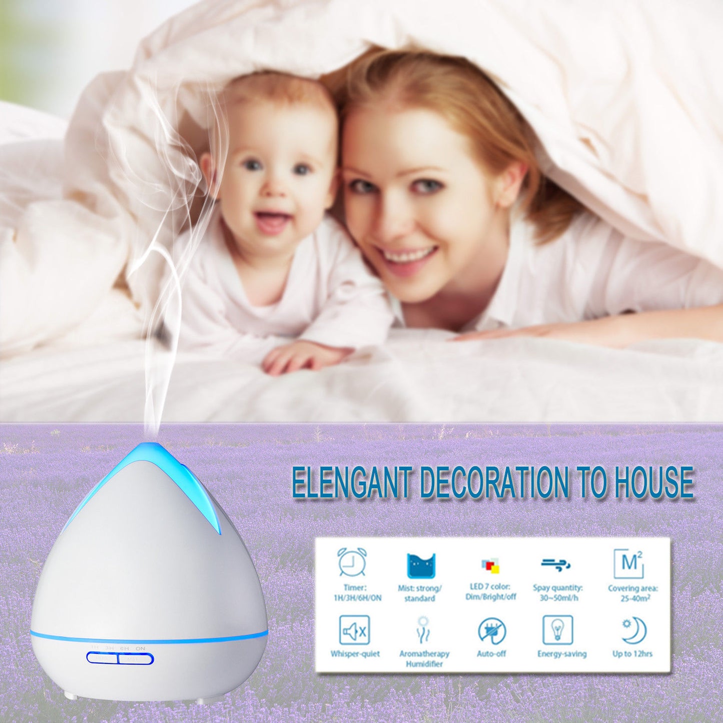 Ultrasonic Aroma Diffuser and Humidifier 400ml, White