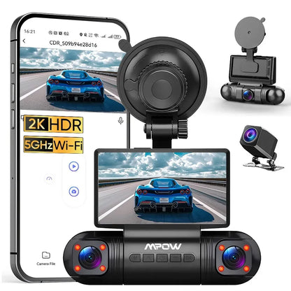 4K 360 Degree Dual Dash Cam with 5G WiFi and GPS, Black, Night Vision